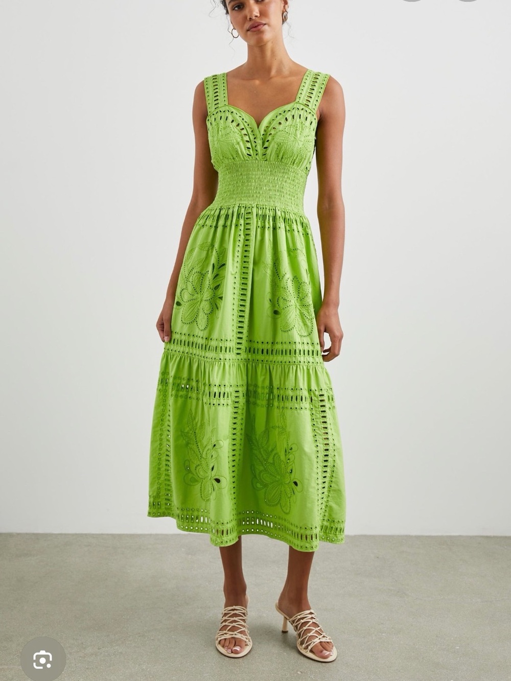 Rails Lime Eyelet Smocked Midi Dress